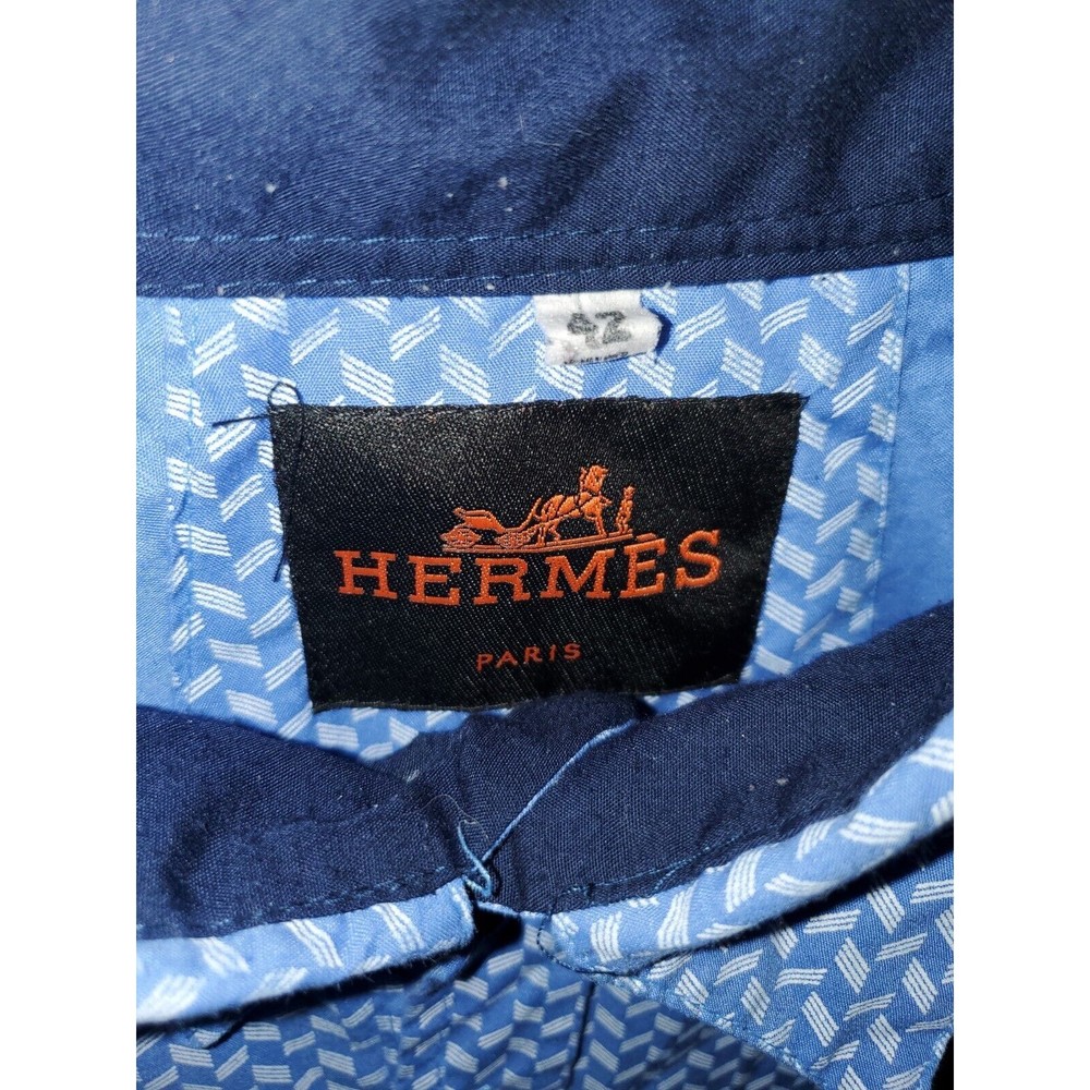 Hermès Paris Mens Button Down Cotton Shirt With Elbow Pad Size Euro 42 - Picture 4 of 4